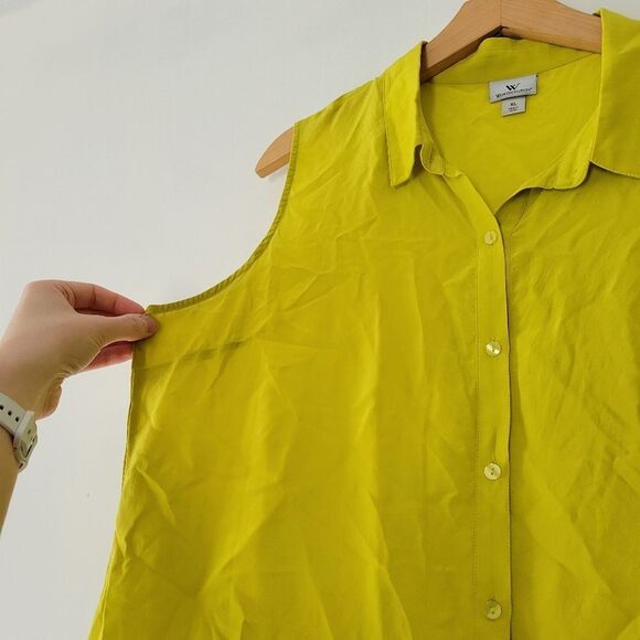 Worthington 100% Silk Women's Sleeveless Button-Up Top Acid Yellow/Green XL - Picture 5 of 6